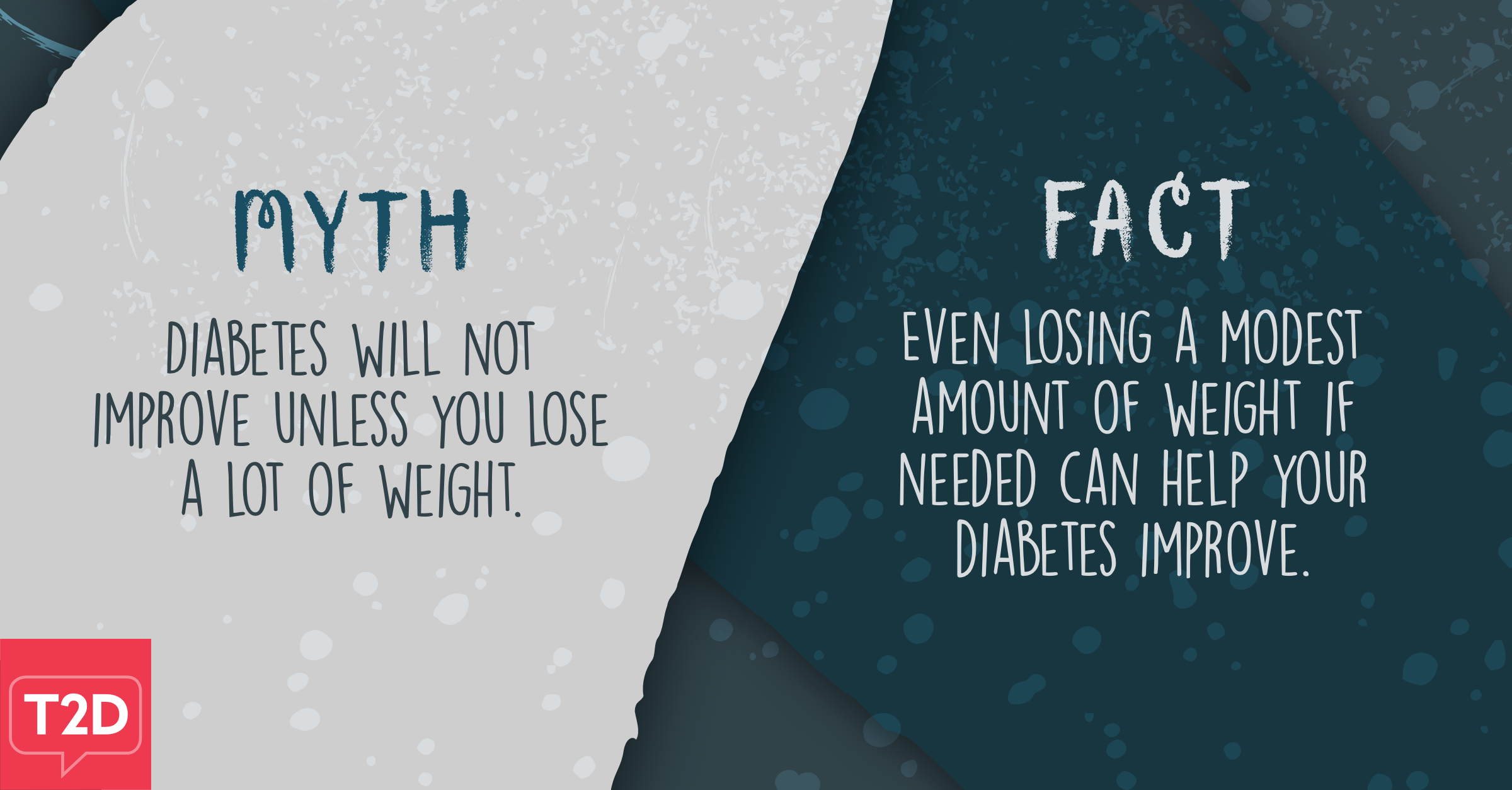 Myth: Diabetes will not improve unless you lose a lot of weight. Fact: Even losing a modest amount of weight if needed can help your diabetes improve.