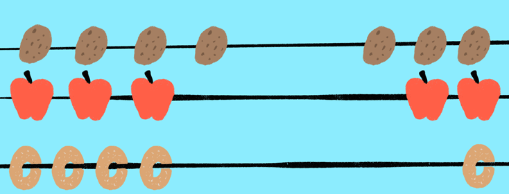 Apples and grains on 3 seperate strings