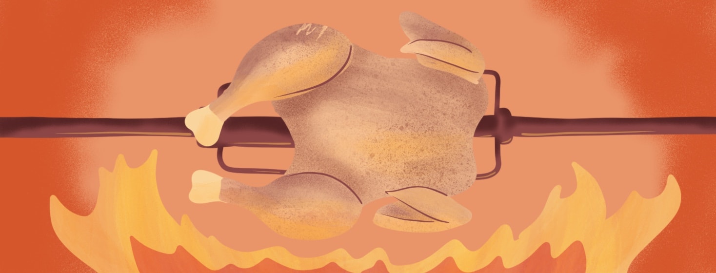 chicken cooking on rotisserie