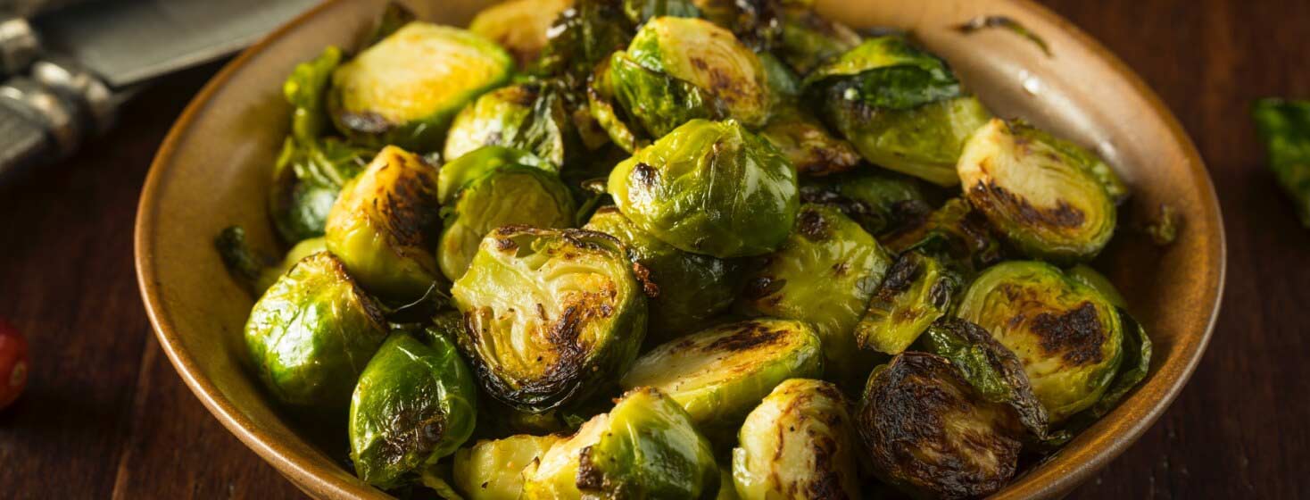 Plate of roasted brussel sprouts.