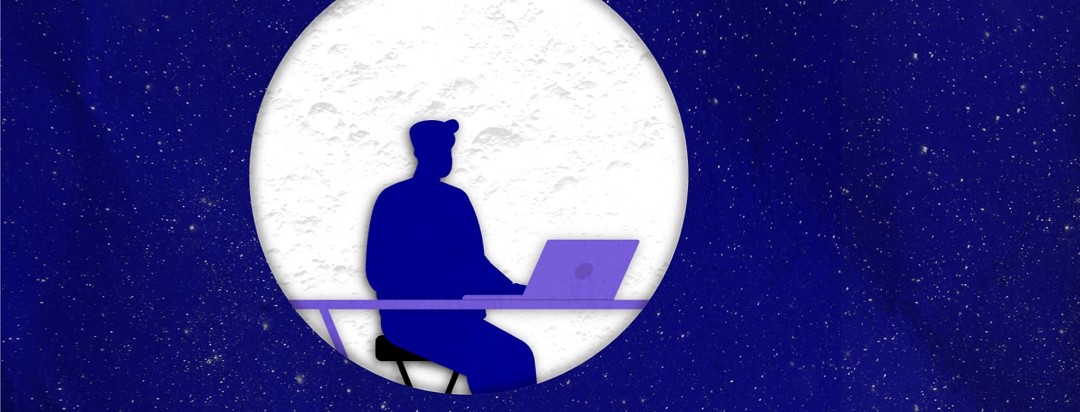 a man doing work in the silhouetted in a moon