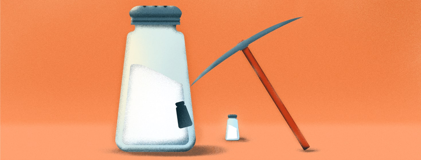 a large and small salt shaker and a pick axe