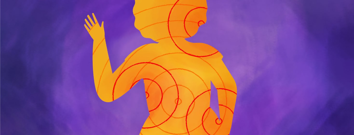 a silhouette with radiating circles in it