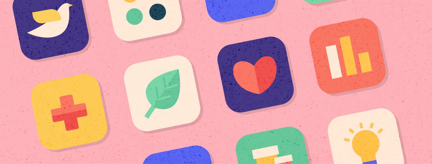 Assorted apps featuring icons like hearts, charts, and medicine.